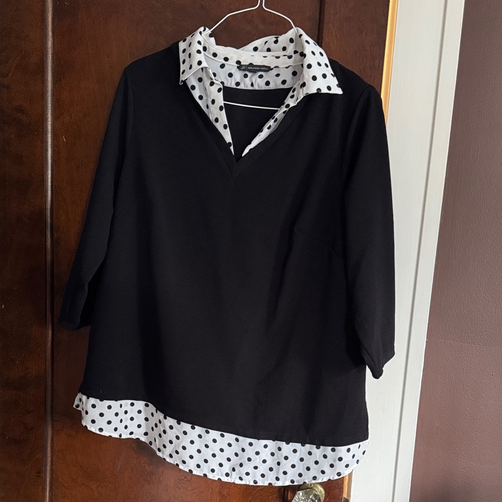 Adrianna Papell Black Top with Polka Dot Details